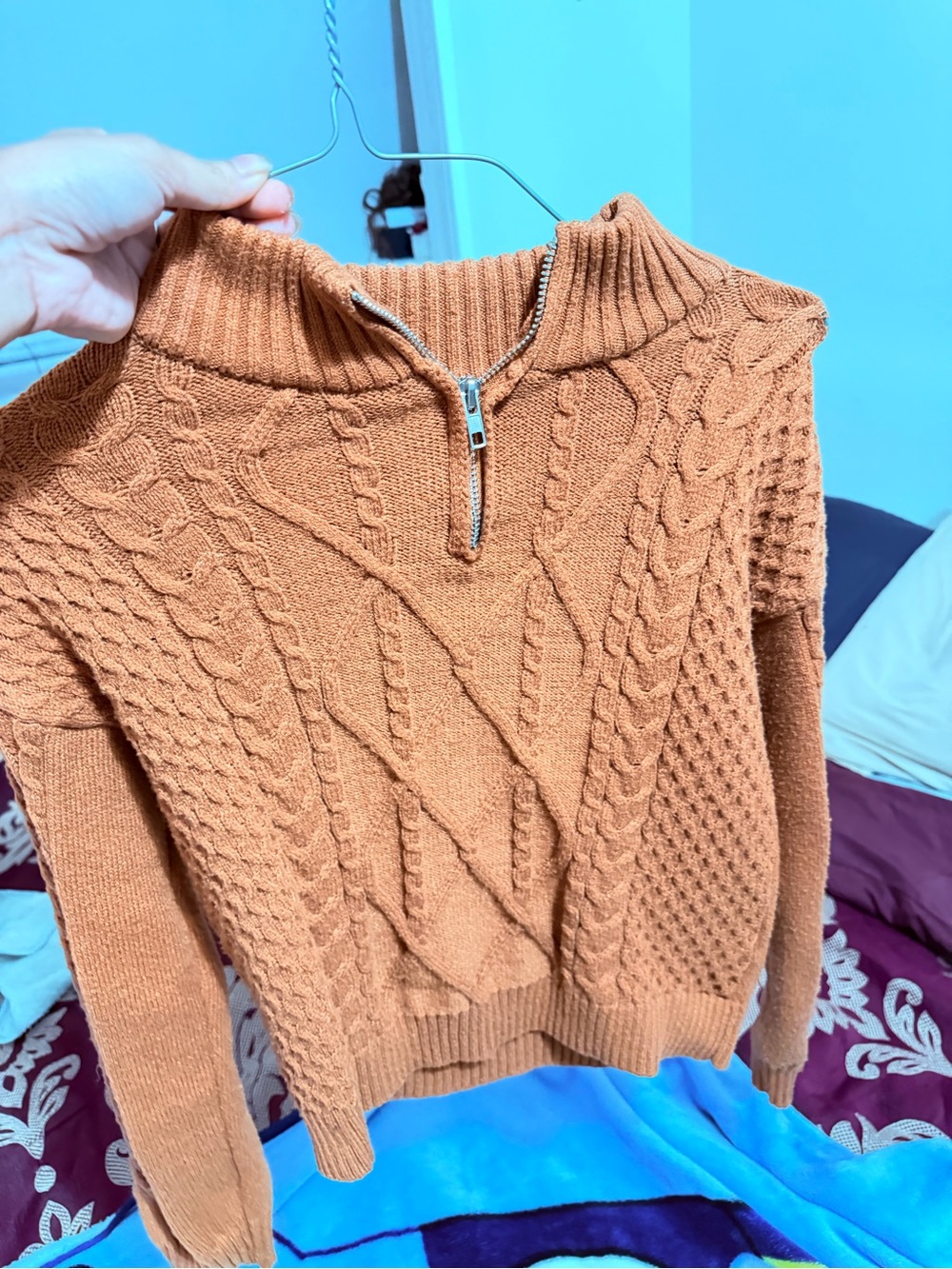 Grace Karin Girls' Cable Knit Half-Zip Sweater - Rust Orange